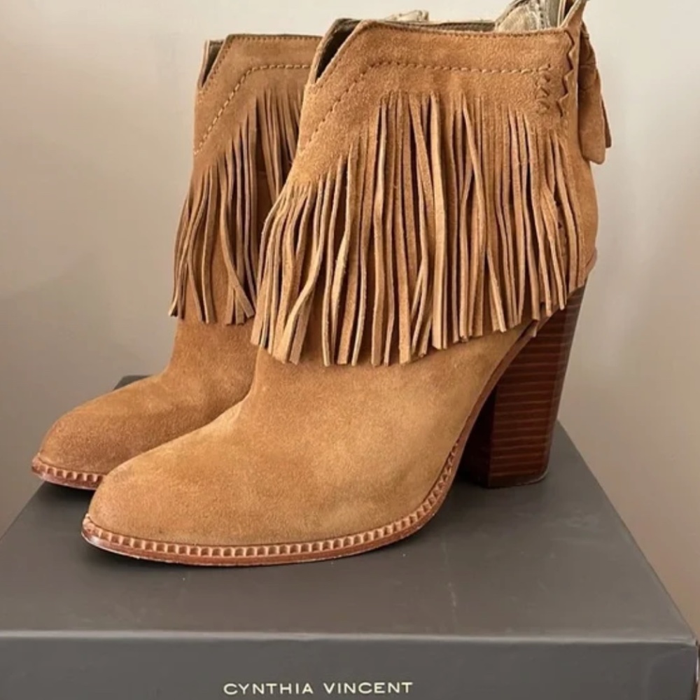 Cynthia Vincent Fringed Booties 7.5 only worn once